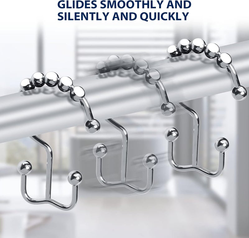 Gidse Shower Curtain Hooks,Sturdy Stainless Steel Double Sided Shower Hooks Rings for Bathroom Shower Curtain Rods Curtains Set of 12 Hooks - Chrome - Image 5